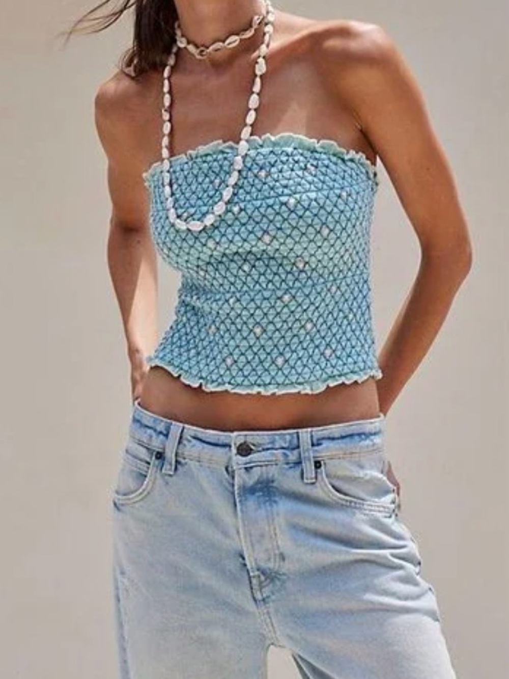 FREE PEOPLE Field of Roses tube top in Blue combo NWT